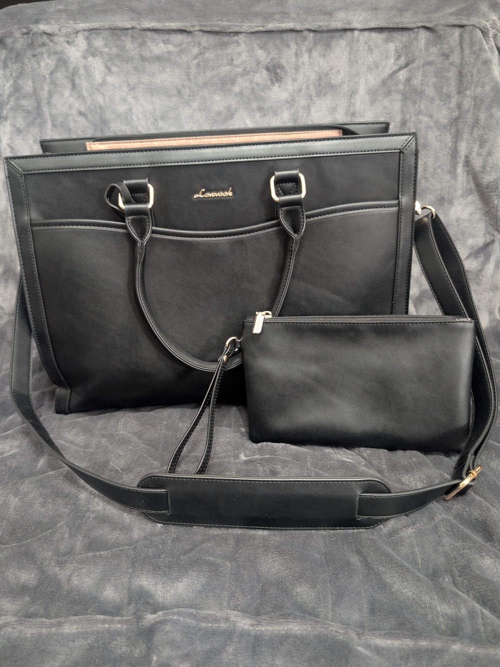 Black Tote with Wristlet - Elegant Women's Work Bag